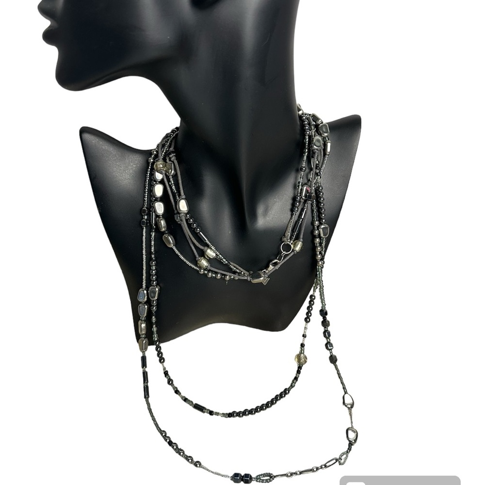 SILPADA Long Sterling Silver Multistrand Hematite Seed Bead Dewdrops Necklace